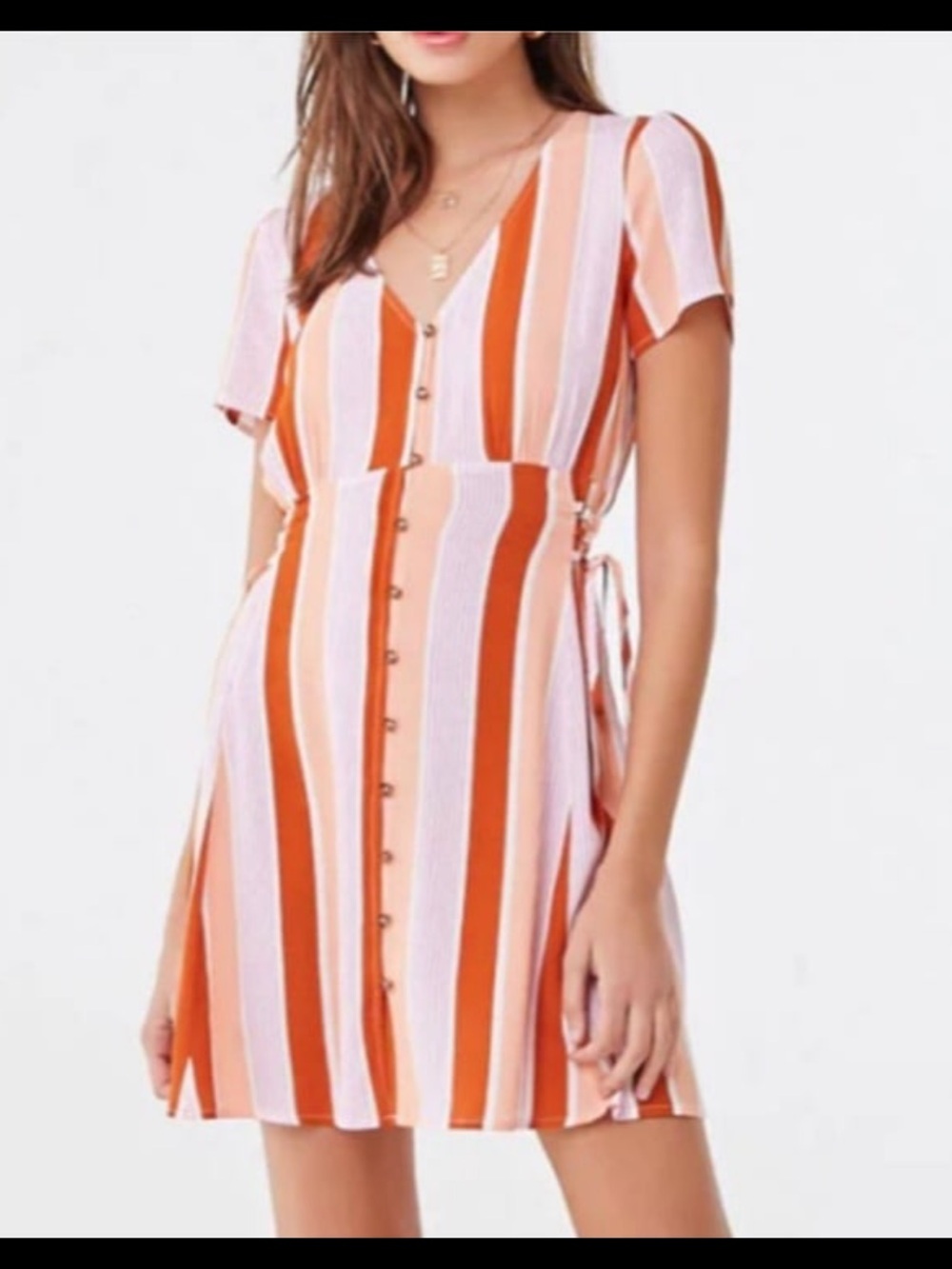 Forever 21 bright striped button down lace up mini dress L